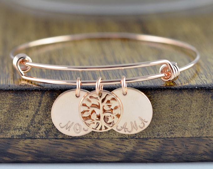 Rose Gold Family Tree Bracelet - Mother's Bracelet - Tree of Life Bracelet - Family Tree Jewelry - Grandmother Gift - Mothers Day Gift