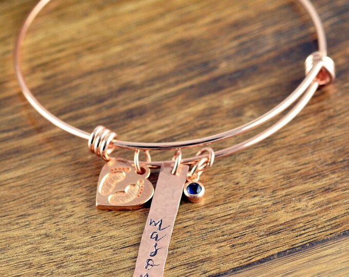 Rose Gold Baby Name Bracelet, Mommy Bracelet, New mom Gift, New Mom Jewelry,Personalized Baby Name Bracelet, Mommy to be