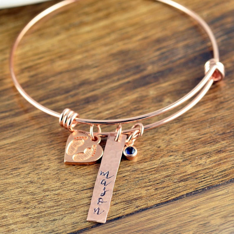 Rose Gold Baby Name Bracelet Mommy Bracelet New Mom Gift Etsy UK
