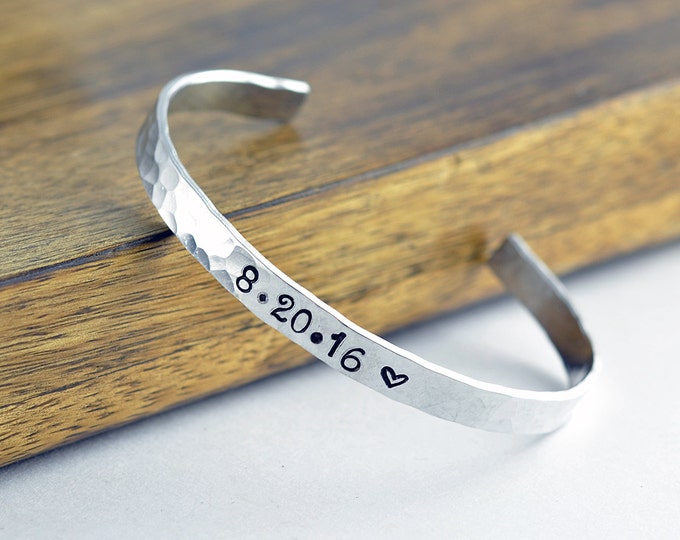 Custom Bracelet - Date Bracelet - Silver Cuff Bracelet - Cuff Bracelet - Personalized Cuff - Engraved Cuff Bracelet, Personalized Jewelry