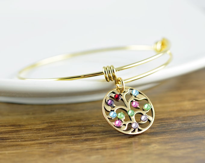 Gold Family Tree Bracelet - Mother's Bracelet - Birthstone Bracelet - Birthstone Jewelry - Grandmother Bracelet - Mothers Day Gift