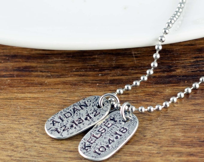 Personalized Mens Necklace, Dog Tag Necklace, Mens Jewelry, Mens Gift, Hand Stamped Necklace, Gift for Him, Gift for Dad, Fathers Day Gift