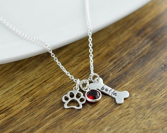 Silver Dog Bone Necklace - Personalized Dog Necklace - Dog Paw Necklace -Dog Jewelry - Paw Print - Pet Memorial - Dog Bone Charm Necklace