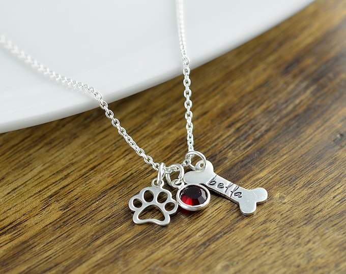 Silver Dog Bone Necklace - Personalized Dog Necklace - Dog Paw Necklace -Dog Jewelry - Paw Print - Pet Memorial - Dog Bone Charm Necklace