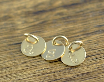 Gold Initial Charm, Personalized Initial, Add A Charm, Hand Stamped 14 kt Gold Filled Initial Disc, Gold Filled Letter