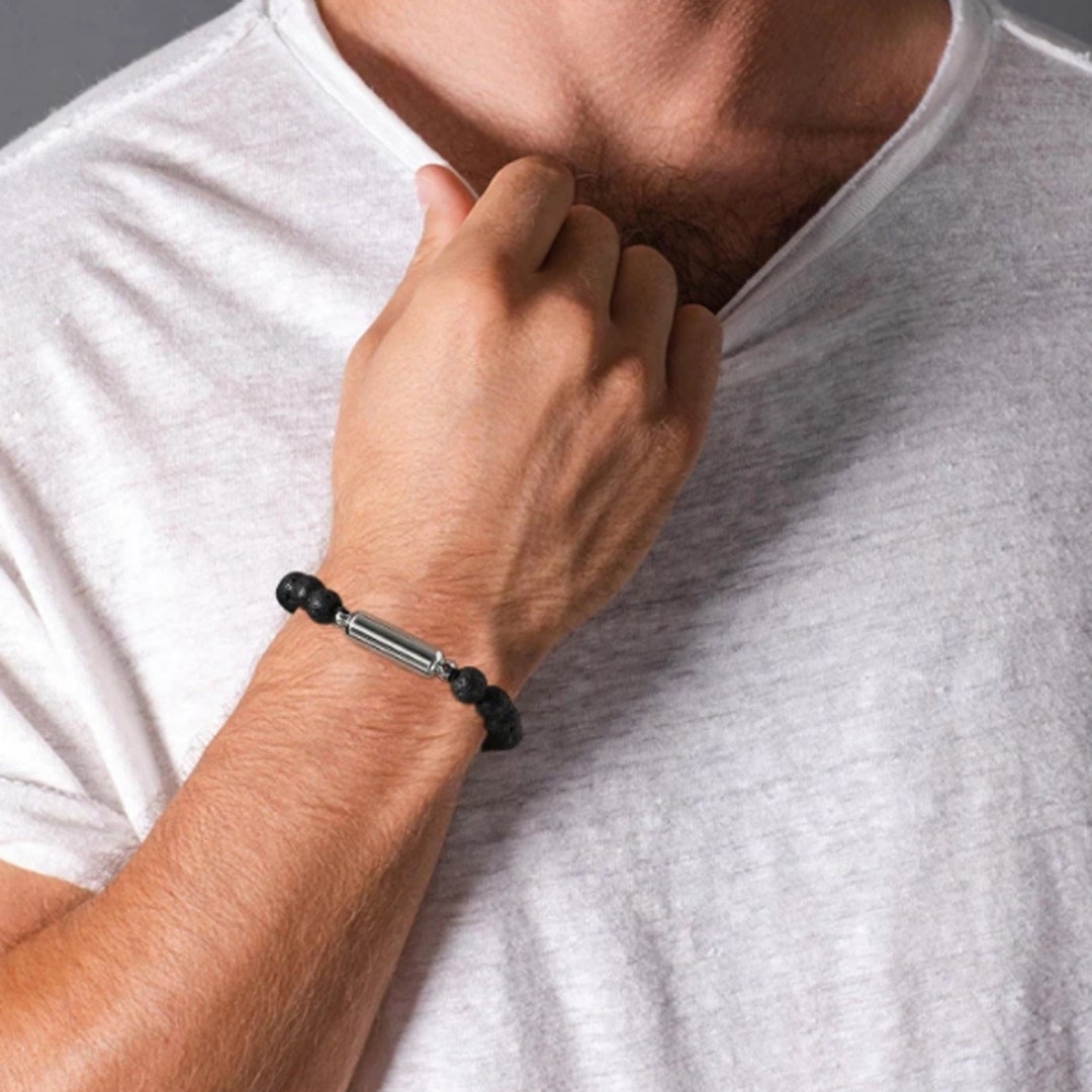 Men's Cremation Bracelet, Lava Stone Beads Urn Bracelets for Ashes, Cremation Keepsake Memorial