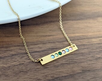 Bar Necklace with Birthstone, Birthstone Necklace for Mom, Mother's Necklace, Birthstone Necklace, Birthstone Jewelry, Grandmother Necklace