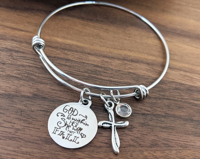 Scripture Jewelry for Women, Psalm 46:5, God is within her She will not Fall, Bible Verse Bracelet, Scripture Bracelet, Christian Jewelry