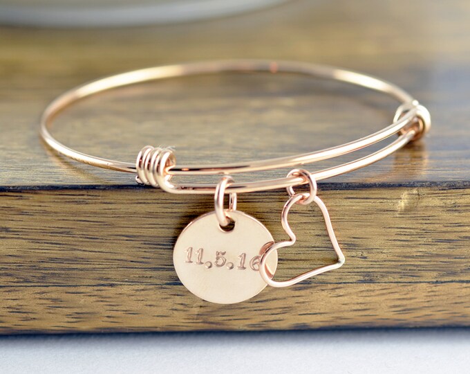 Wedding Date Bracelet - Rose Gold Bracelet - Hand Stamped Jewelry, Personalized Hand Stamped Bracelet, Date Bracelet - Roman Numeral Jewelry