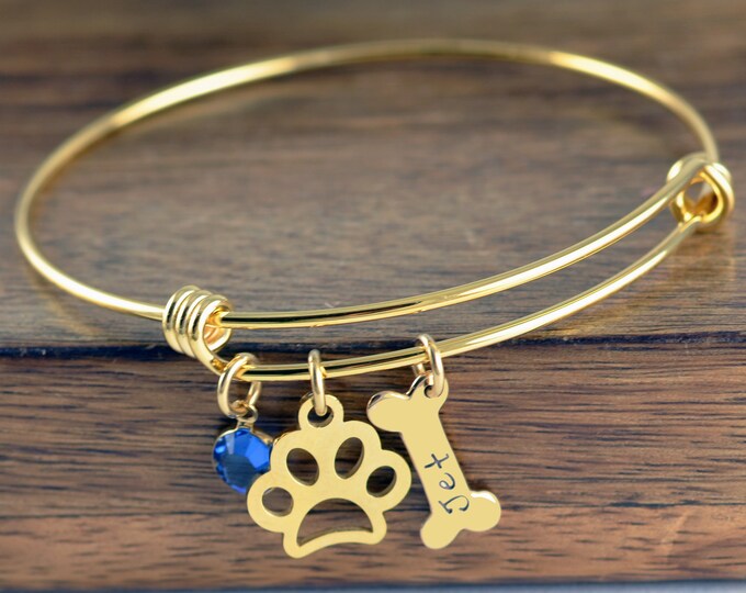 Dog Bangle Personalized,Paw Print Bangle, Pet Bangle, In Memory Of Dog, Pet Memorial Jewelry, Memorial Jewelry, Dog Bone Bracelet