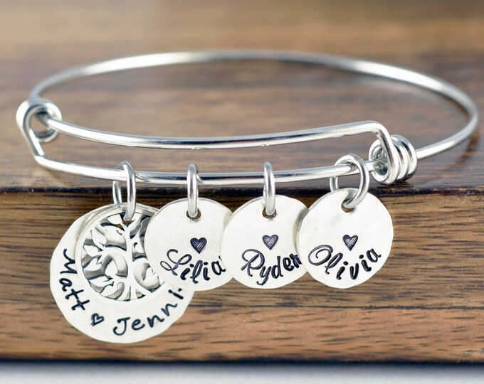 Silver Family Tree Bracelet, Family Bracelet, Grandma Gift, Grandma Bracelet, Grandmother Jewelry, Mom Gift, Mom Bracelet, Name Bracelet