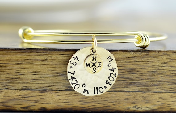 Gold Coordinate Bracelet, Coordinate Jewelry, GPS Coordinates