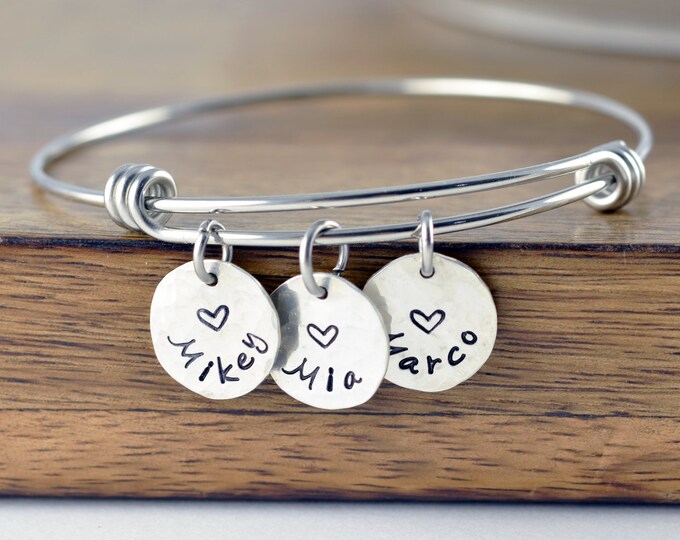 Gift for Wife, Gift for Women Birthday, Personalized Gift, Silver Bracelet, Mother's Bracelet, Mom Jewelry, Kids Name Jewelry, Gifts for Mom