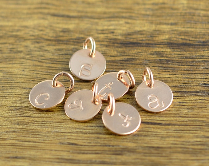 Rose Gold Initial Charm, Personalized Initial, Add A Charm, Hand Stamped Rose Gold Filled Initial Disc, Rose Gold Filled Letter