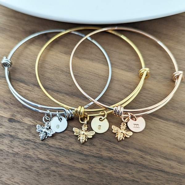 Gold Bee Bracelet, Initial Bracelet Gold, Initial Bee Bracelet, Gold Bee Bracelet, Bumble Bee Bracelet, Honeybee Jewelry