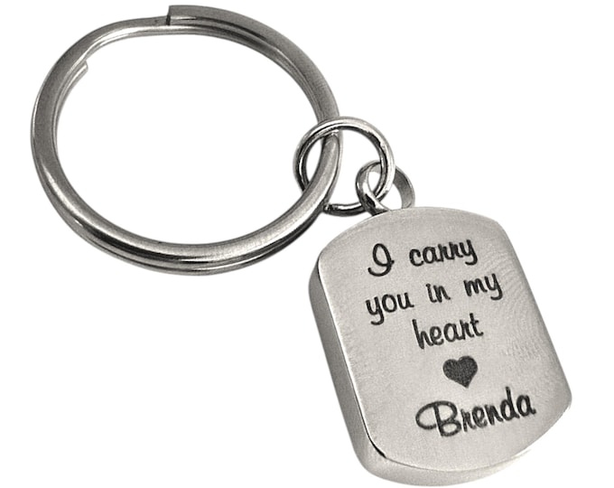 I carry you in my heart, Cremation Jewelry, Cremation keychain, Urn keychain For Ashes, Cremation keyring, Cremation Keepsake, Gift for Men