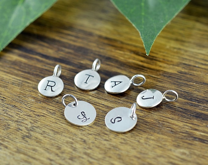 Sterling Silver Initial Charm, Personalized Initial, Add A Charm, Hand Stamped Sterling Silver Initial Disc