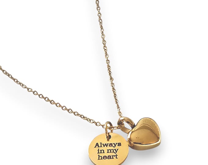 Cremation Heart Necklace For Ashes, Always In My Heart, Personalized Initial Name Cremation Necklace