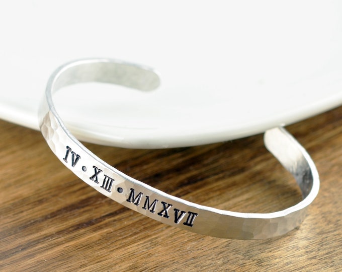 Roman Numeral Cuff Bracelet, Custom Date Jewelry, Birthday, Anniversary, Wedding Date Bracelet, Roman Dates Jewelry Custom Bracelet