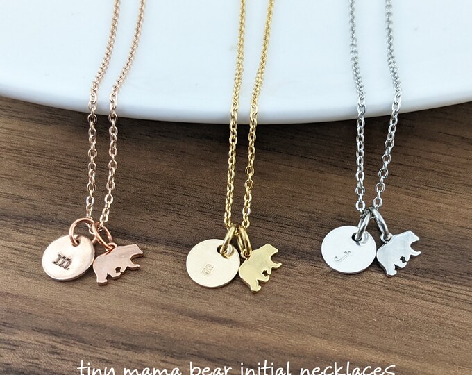 Mama Bear Jewelry - Mama Bear Necklace -  Bear Cub Jewelry - Mothers Necklace - Mom Necklace - Daughter Gift - Initial Charm