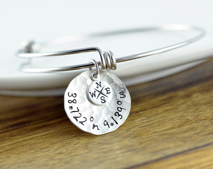 Silver Coordinate Bracelet, Coordinate Jewelry, GPS Coordinates, Coordinates Gift, Coordinate Bracelet, Friend Gift, Christmas Gift for Her