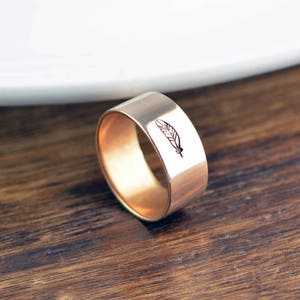 Feather Ring, Hand Stamped Ring, Personalized Ring, Boho Jewelry, Boho Rings for Women, Brass Ring, Women Gifts, Gift for Her
