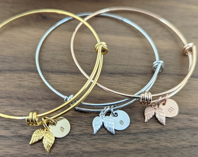 Wing Initial Bracelet, Personalized Angel Wing Bracelet, Memorial Bracelet, Memorial Jewelry, Initial Wing Bracelet, Remembrance Gifts