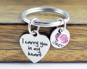 I Carry You In My Heart KeyChain - Personalized Keychain - Engraved Jewelry - Remembrance - Memorial - In Memory - Loss - Loved One - Baby