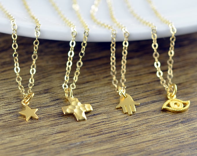 Gold Hammered Cross Necklace - Cross Necklace Women, Star Necklace, Cross Necklace, Protection Gift, Religious Gift