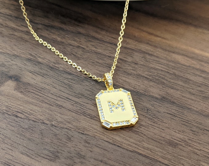 Personalized Necklace, Alphabet Charm Necklace, Letter Necklace, Gold Initial Necklace, Initial Letter Charm Necklace, CZ Pave Letter Charm