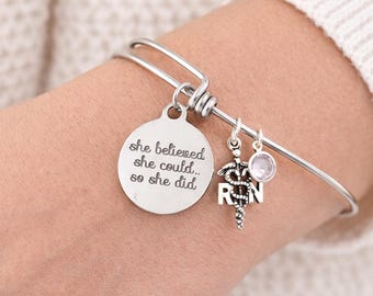She Believed She Could So She Did, Nurse Gift, Gift for Nurse, Caduceus Jewelry, Nursing Gift, RN Gift, Nursing Student, Nurse Appreciation