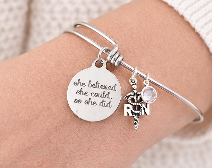 She Believed She Could So She Did, Nurse Gift, Gift for Nurse, Caduceus Jewelry, Nursing Gift, RN Gift, Nursing Student, Nurse Appreciation