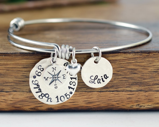 Sterling Silver Coordinate Bracelet, Graduation Gift, Coordinate Bracelet Women, Graduation Gift for Her, Best Friend Long Distance