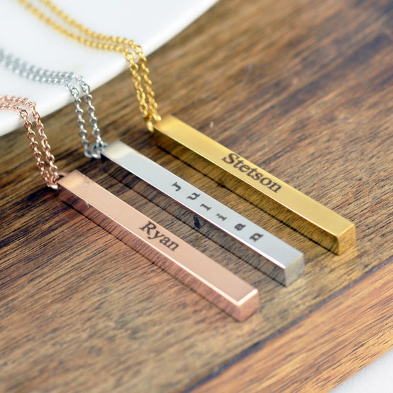 Personalized vertical bar cheap necklace 4 sided