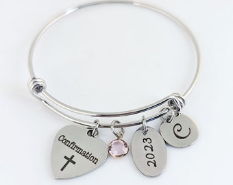 Bracelet de confirmation, cadeau de confirmation, cadeau de confirmation de filles, confirmation catholique, bracelet de charme de confirmation personnalisé