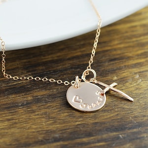 Rose Gold Cross Necklace -Personalized Name Necklace, Personalized Hand Stamped Necklace, Rose Gold Jewelry, Cross Necklace, Gift for Her