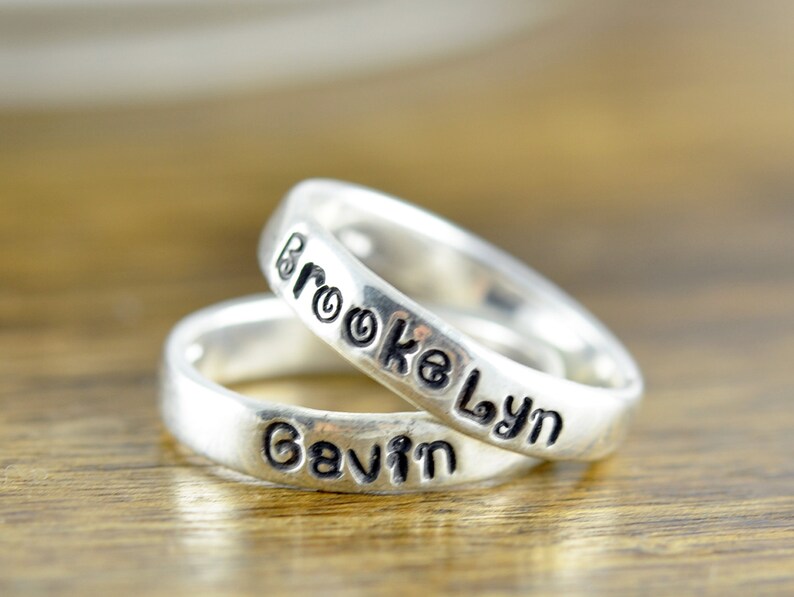 Stacking Rings, Hand Stamped Ring, Personalized Ring, Silver Rings, Personalized Jewelry, Mothers Ring, Mothers Jewelry, Gift for Mother image 1