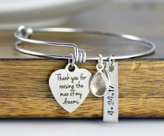 Mother of the GROOM gift Mother in law GOLD bangle bracelet gold wedding jewelry Mother of the Groom wedding bracelet Thank you for raising the man of my dreams charm bracelet