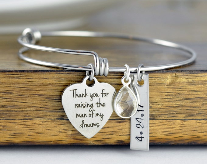 Mother Of The Bride Gift - Gift For Mother In Law - Groom Mother Gift - Thank You For Raising The Man Of My Dreams Bracelet  - Wedding Gift