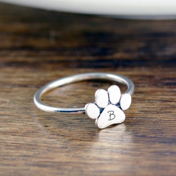 Dog Paw Initial Ring Dog Paw Jewelry Dog Paw Ring Initial Jewelry Personalized Ring Dog Lover Gift Dog Loss Gift Gift For Her