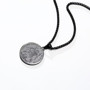 Men&#39;s Black St Michael Necklace, Protect Us the Archangel Medals Inspirational Pendant Catholic Stainless Steel Jewelry