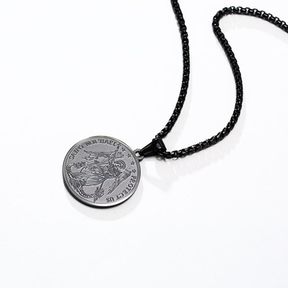 Men's Black St Michael Necklace, Protect Us the Archangel Medals
