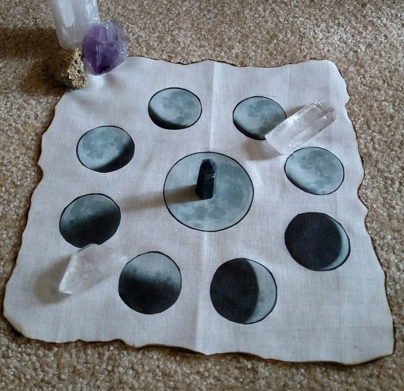 Cotton Crystal Grids, Altar Cloth, sacred geometry, wheel of the year, zodiac, medicine wheel, healing grids, ritual grids, ritual cloth image 2