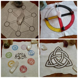 Cotton Crystal Grids, Altar Cloth, sacred geometry, wheel of the year, zodiac, medicine wheel, healing grids, ritual grids, ritual cloth image 4
