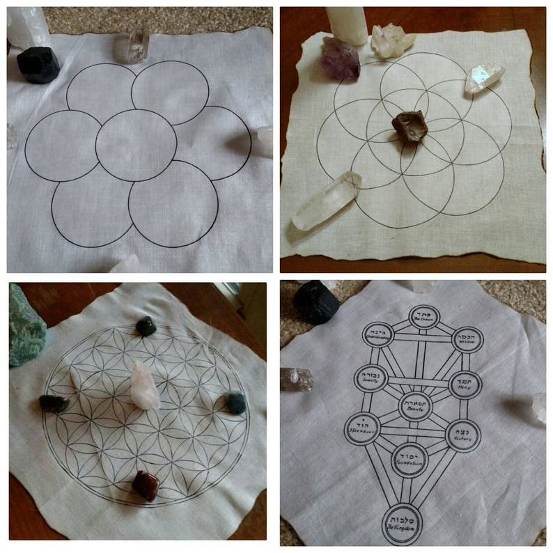 Cotton Crystal Grids, Altar Cloth, sacred geometry, wheel of the year, zodiac, medicine wheel, healing grids, ritual grids, ritual cloth image 5