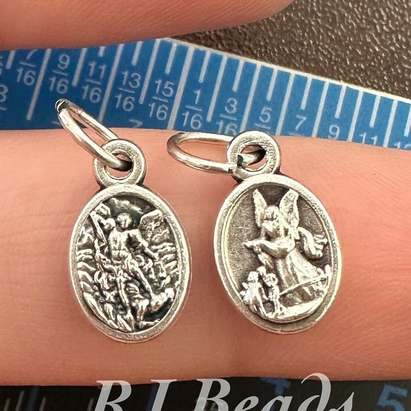 RJ Beads · 1/2" Small Tiny Silver Italian St Saint Michael Protecting Guardian Angel Double Sided Charm · Bracelet · Jewelry