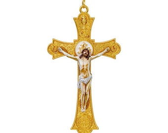 Gold Holy Mass Detailed Rosary Cross Crucifix · Cord + Card + Case Included! · Religious · Catholic · Shipped from USA!