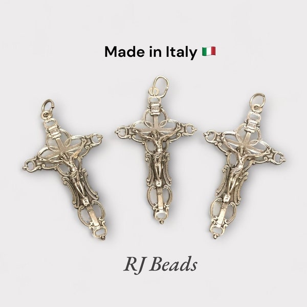 1, 5, 10 or 25 Bulk Wholesale 2-1/4 inch Silver Orthodox Byzantine Rosary Crucifix Cross Pendant · Made in Italy · Shipped from USA!