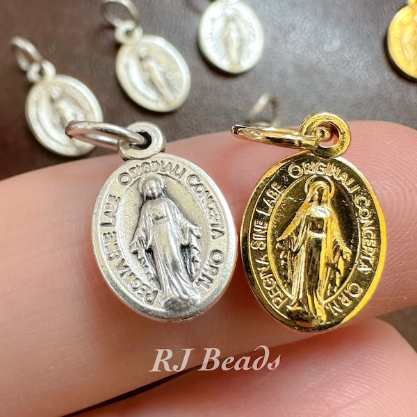 1, 10, 25 or 100 · Small 1/2" Miraculous Medals · Made in Italy · Charms Gold Silver for Bracelets · Keychains · Pendants  · Catholic