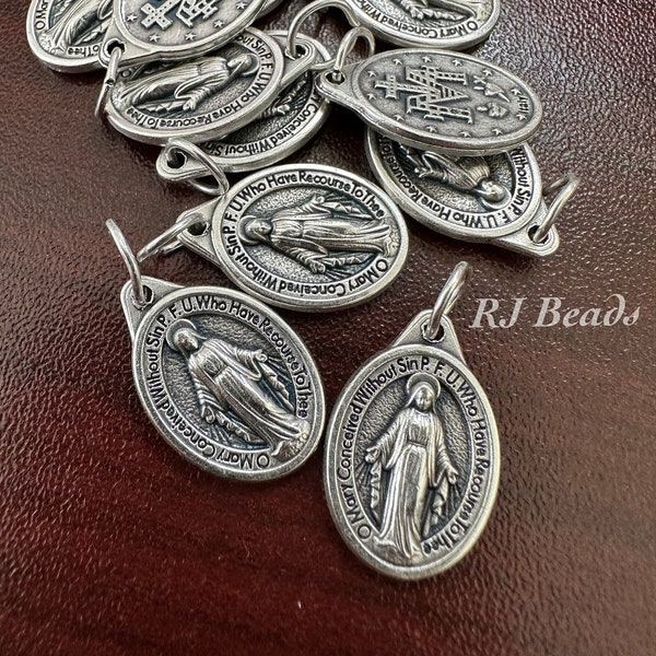 Wholesale 3/4" ENGLISH Silver Oxidized Miraculous Medal Virgin Mary Catholic Medal Pendant Charm Italy · Made in Italy · Shipped from USA!